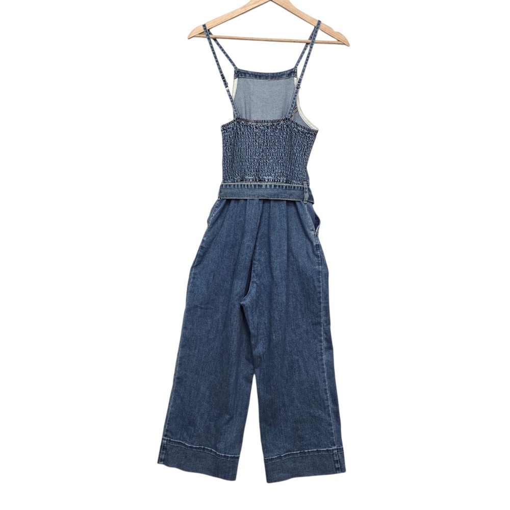 Hollister Medium Wash‎ Denim Wide Leg Jumpsuit Blue Smocked Back Small - Picture 2 of 10